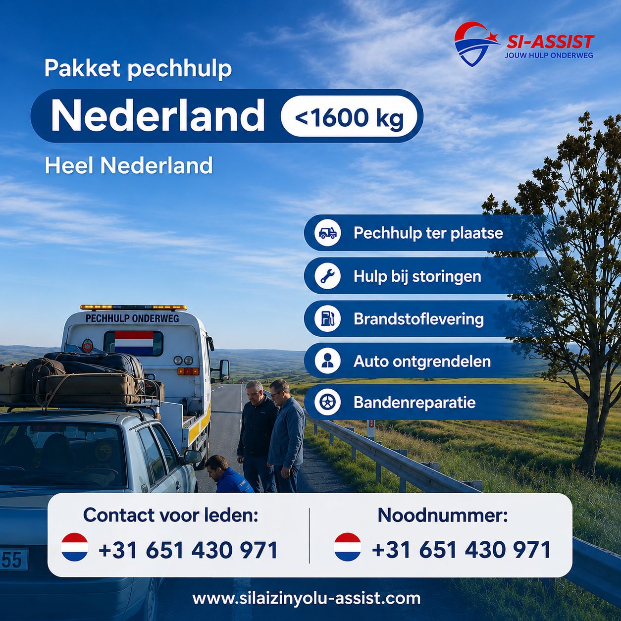 Hollanda < Katagorie 1600 kg Pechhulp/ Niet geldig in woonplaats                  €85,00 per jaar