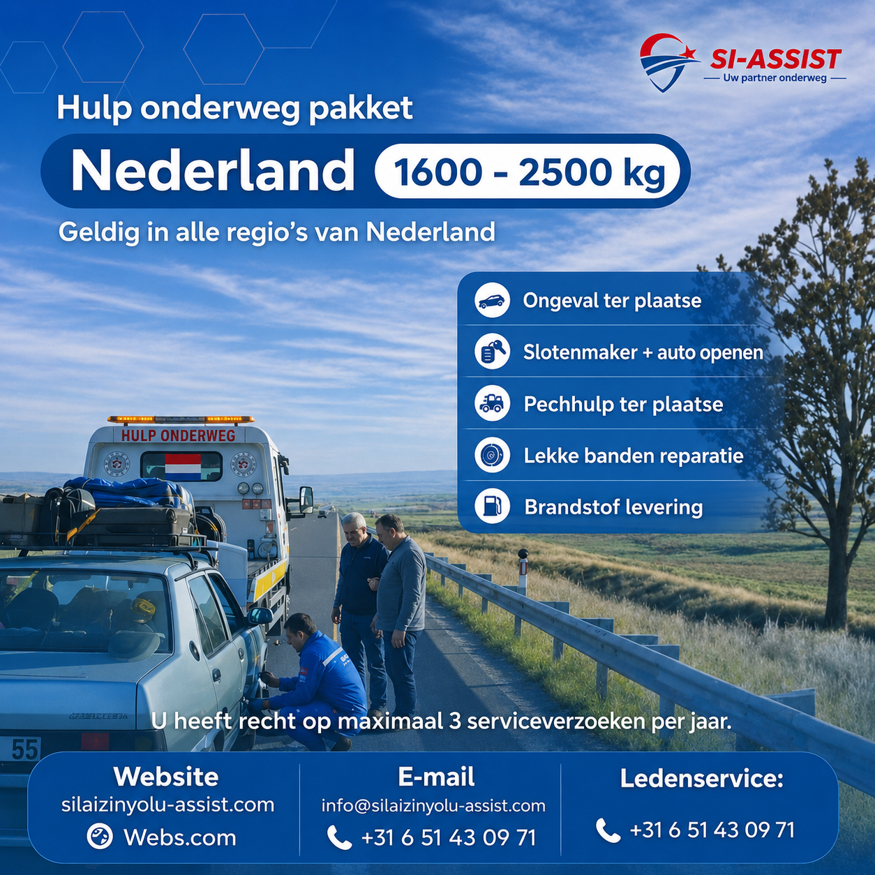 Hollanda/Katogorie 1600 - 2500 kg ,Pechhulp/ Niet geldig in woonplaats   €95,00 Per jaar